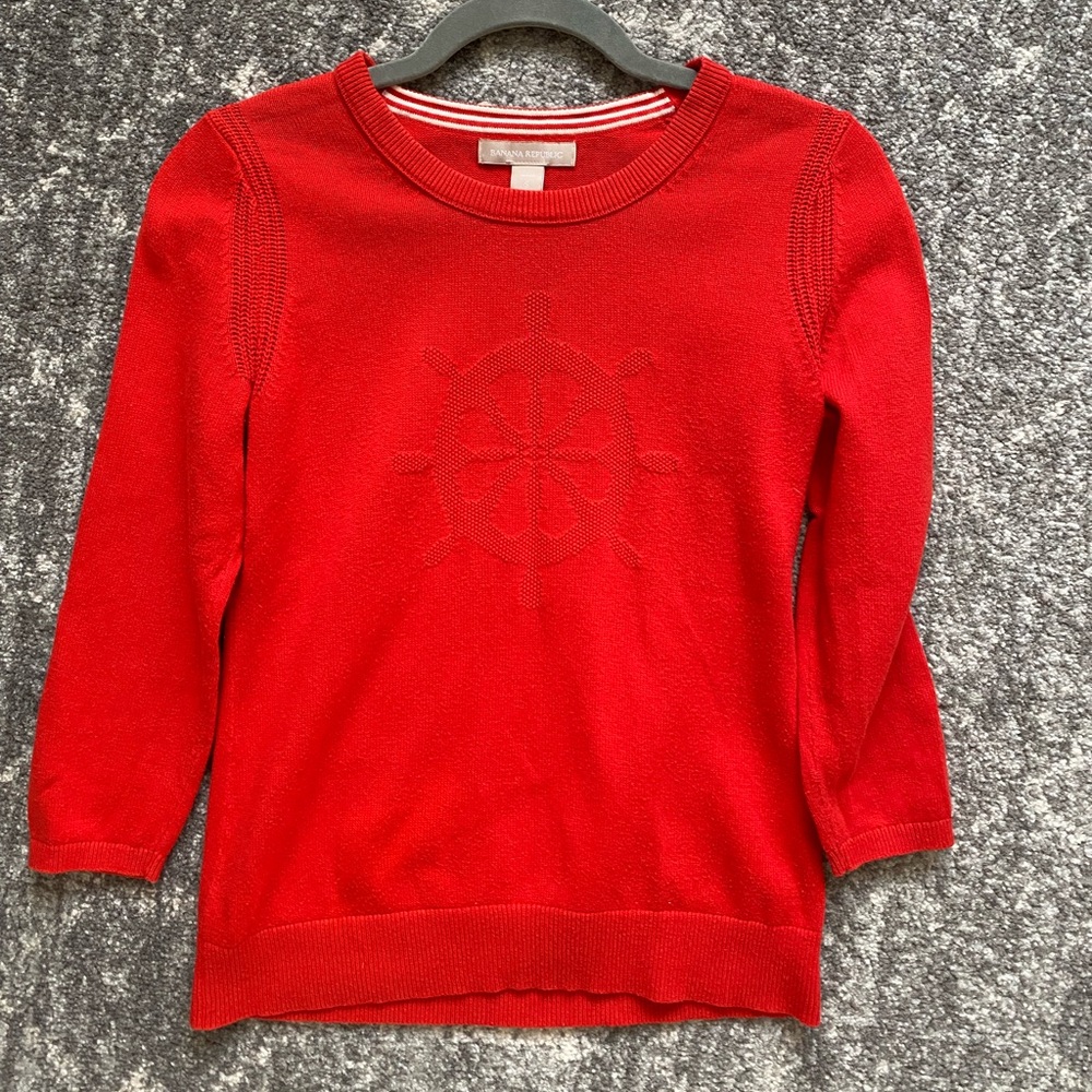 Banana Republic Nautical-Themed 3/4 Sleeve Sweater - Red - Small